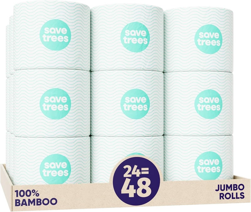 SAVE TREES Bamboo Toilet Paper -24 Rolls Of Septic Safe Organic Toilet Paper 3-ply, 300 Sheets Per Roll - PFAs Free, FSC Certified, Plastic & Chemical Free - For Home, Boat & RV Use - Image 1